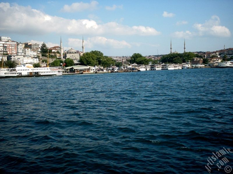 View of Uskudar jetty from the Bosphorus in Istanbul city of Turkey.
