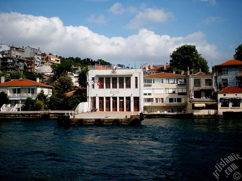 View of Kuzguncuk coast from the Bosphorus in Istanbul city of Turkey.
