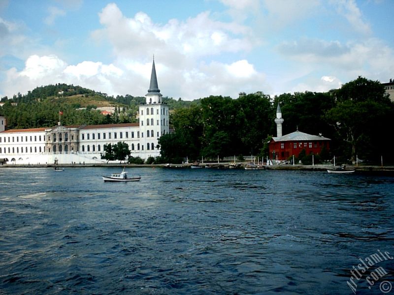 View of Kuleli coast and Kuleli Military School from the Bosphorus in Istanbul city of Turkey.
