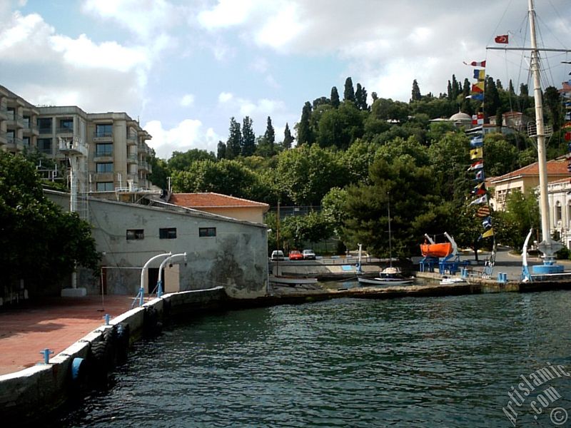 View of Ortakoy coast from the Bosphorus in Istanbul city of Turkey.
