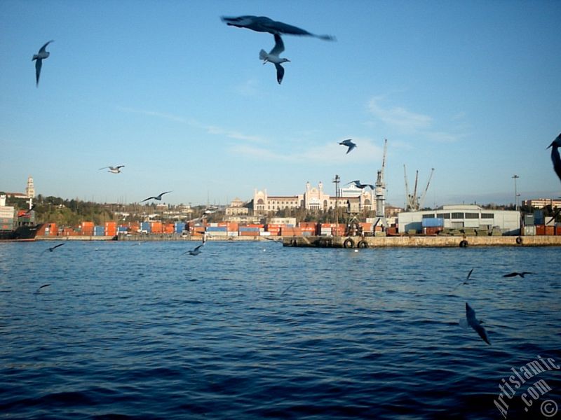 View of Uskudar-Harem coast from the Bosphorus in Istanbul city of Turkey.
