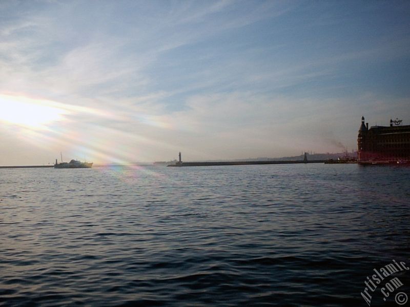 View of Haydarpasha train station from the shore of Kadikoy in Istanbul city of Turkey.
