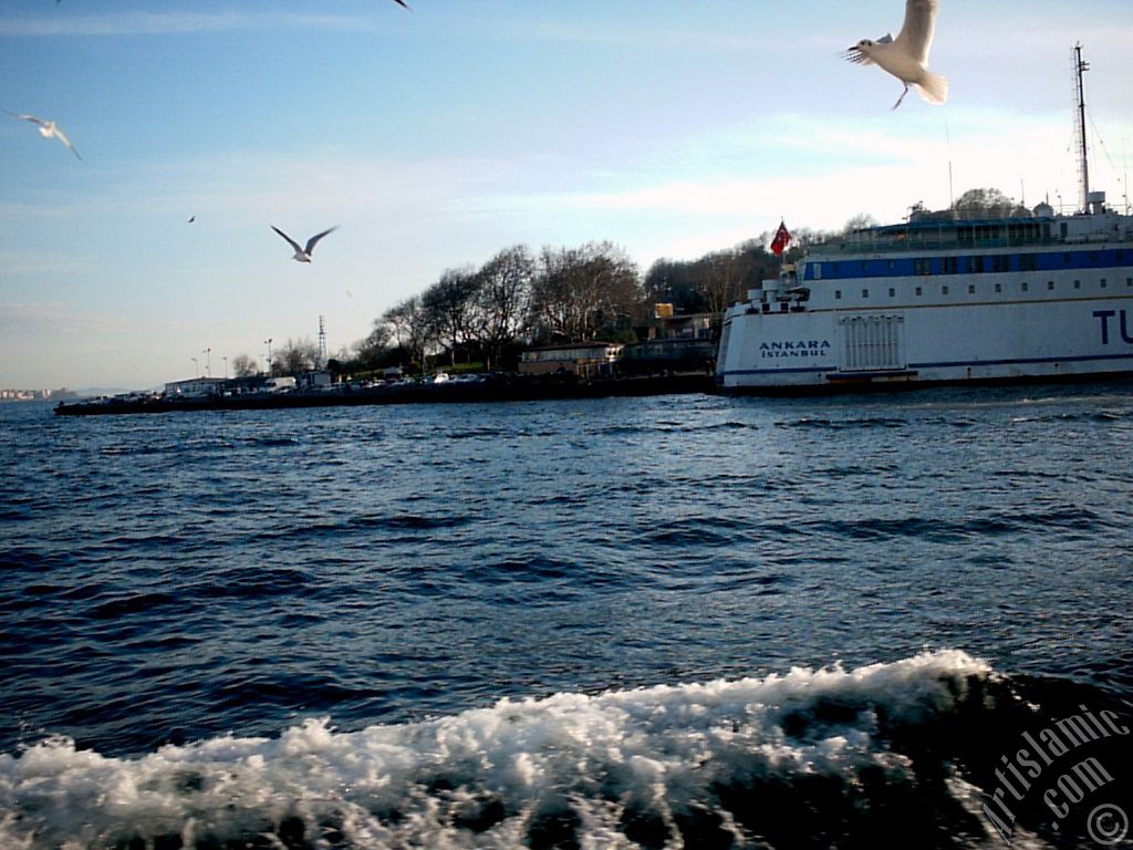 View of Sarayburnu coast from the Bosphorus in Istanbul city of Turkey.
