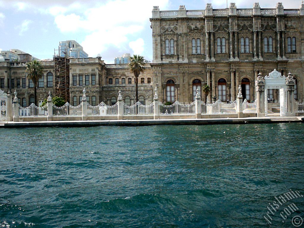 View of the Dolmabahce Palace from the Bosphorus in Istanbul city of Turkey.
