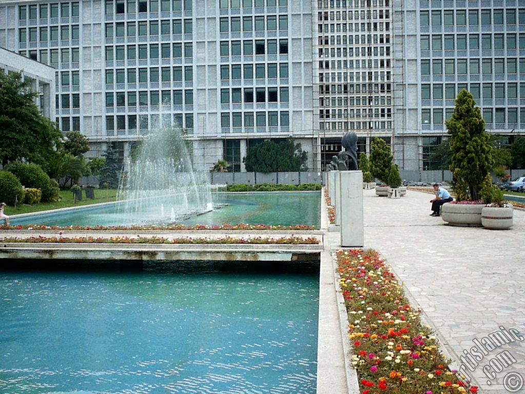 Garden and pool of Municipality of Istanbul city of Turkey.
